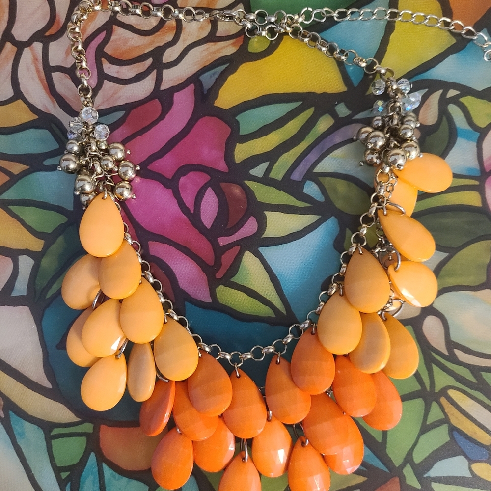 Teardrop Two Tone Orange Statement Necklace - Picture 6 of 7